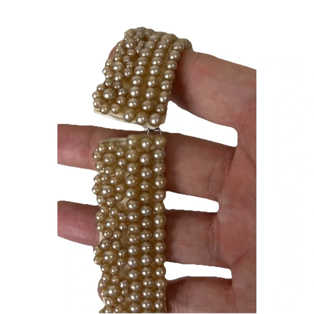 Vintage‎ Hand Made in Japan Faux Champagne Pearl Bead Collar Floral